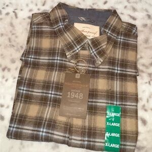 Brand New with Tags Weatherproof Men's Casual Plaid Shirt - Brown and Blue